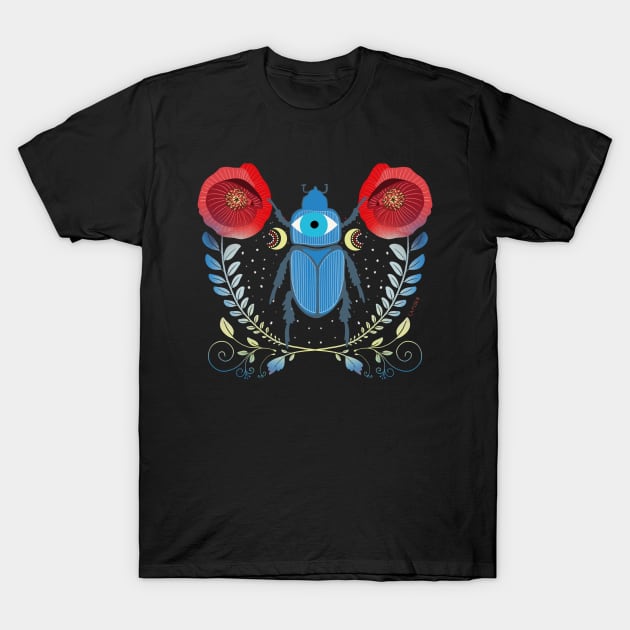 All Seeing Eye Beetle with Poppies T-Shirt by Halley G-Shirts